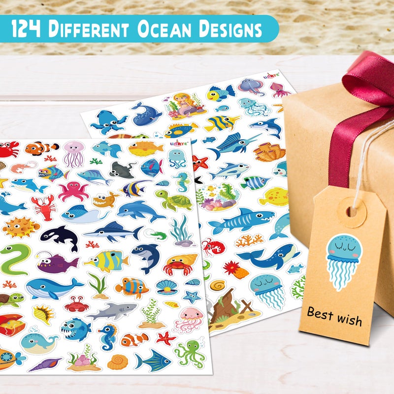 LINAYE 24 Sheets Ocean Stickers for Kids  1480PCS Waterproof Adhesive Fish Stickers  Under The Sea Animal Beach Stickers for Kids Small for Ocean Sea Party Favors  Scrapbooking  Water Bottles - Image 3